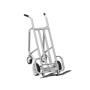Valley Craft 4-Wheel Pallet Hand Truck - Aluminum, (2) Solid Rubber (2) Rear Mold-On Rubber Swivel Wheels, 1000 lb. Capacity, Spring-Loaded Pallet Forks